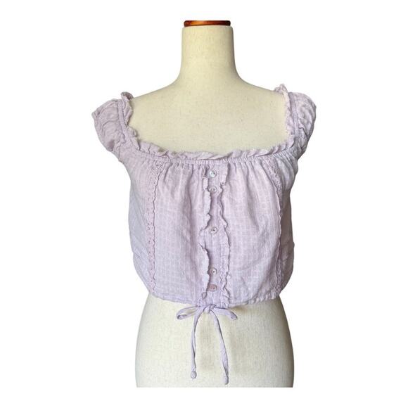 Urban Outfitters Lavender Crop Top Cap Short Sleeve Size Medium NWT - Picture 1 of 6